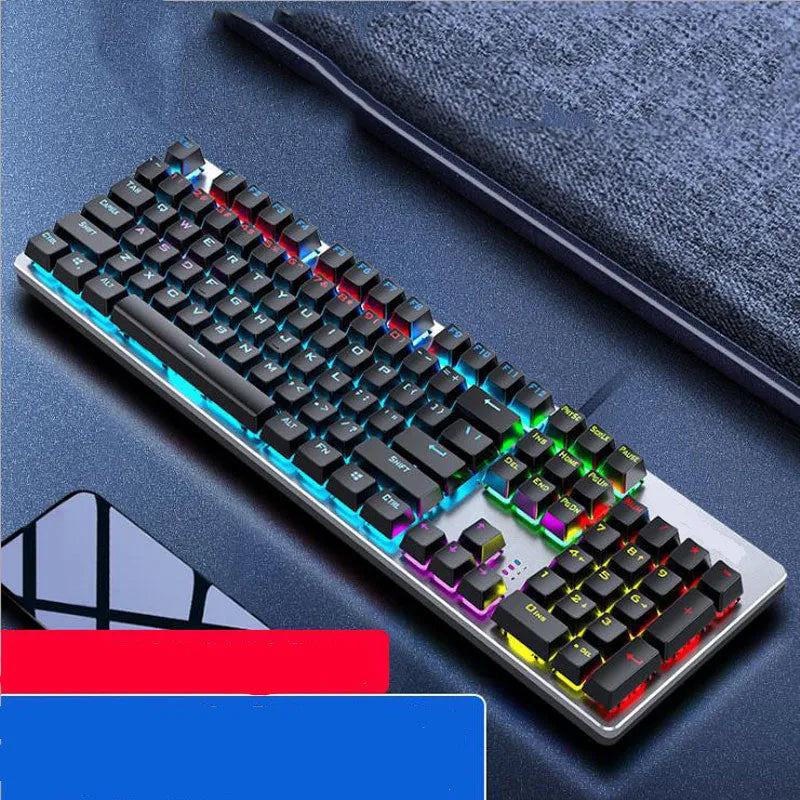 GK410 mechanical keyboard with metal construction and green axis switches on desktop