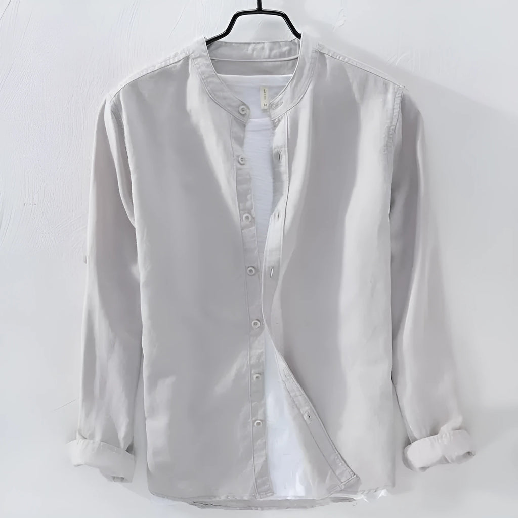 Loose fit casual long sleeve shirt in cotton linen blend fabric showing dark blue colour option
