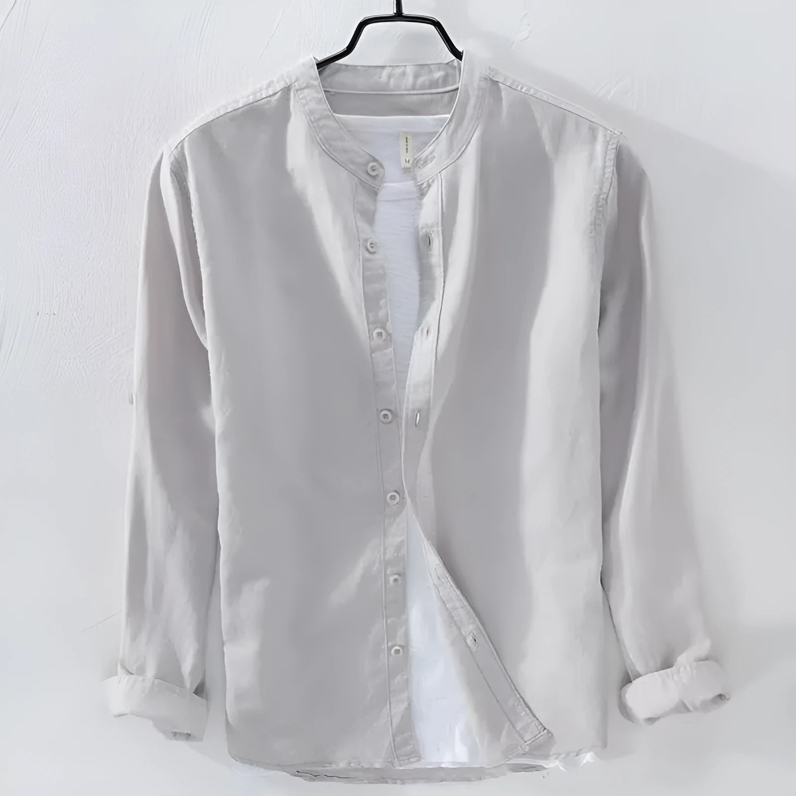 Loose fit casual long sleeve shirt in cotton linen blend fabric showing dark blue colour option