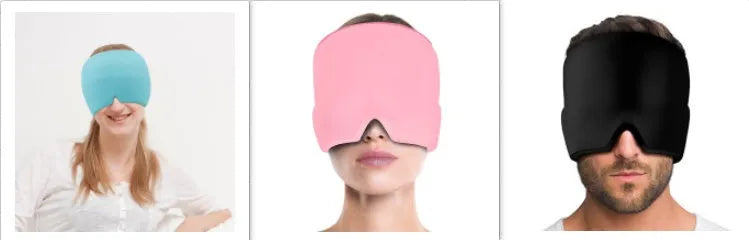 Black elastic cloth gel eye mask for headache relief with adjustable headband