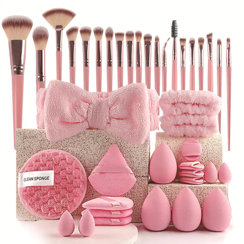 Hydrophilic non-latex beauty tools combination set with multiple cosmetic applicators for face washing and makeup