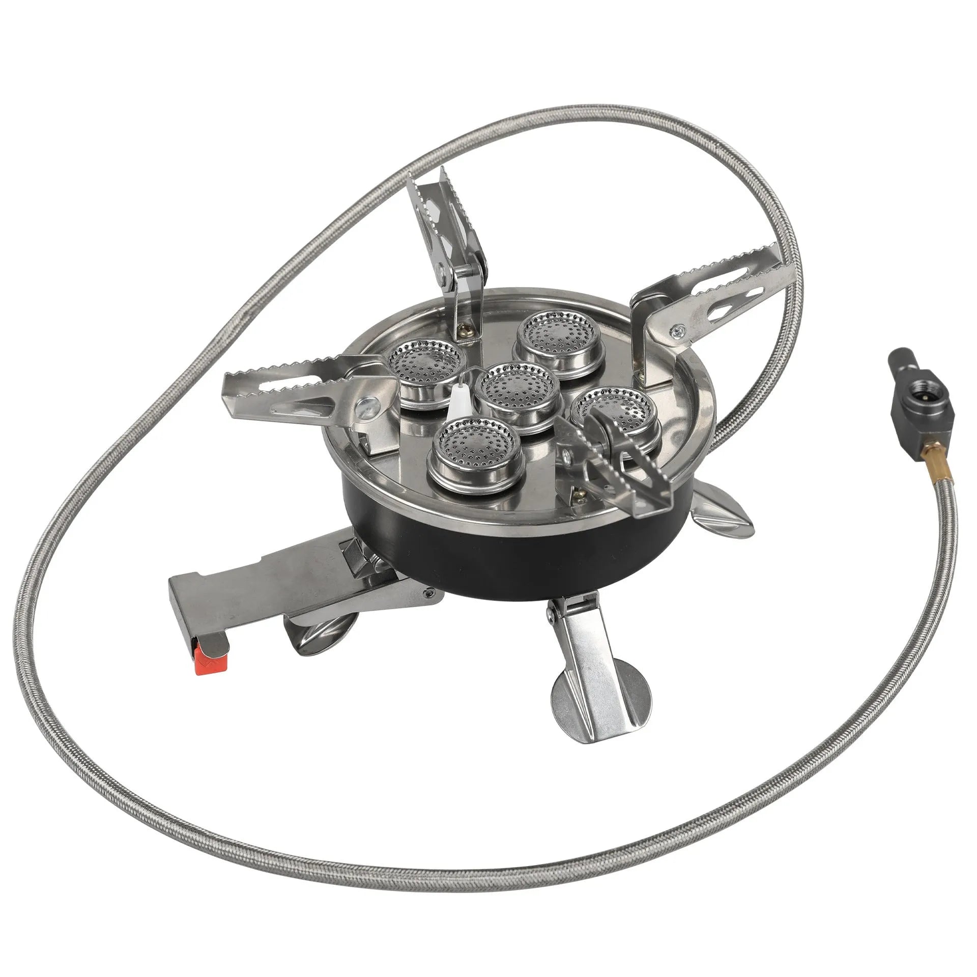 Silver portable split gas stove with foldable design and 100cm hose for 3-5 person outdoor cooking