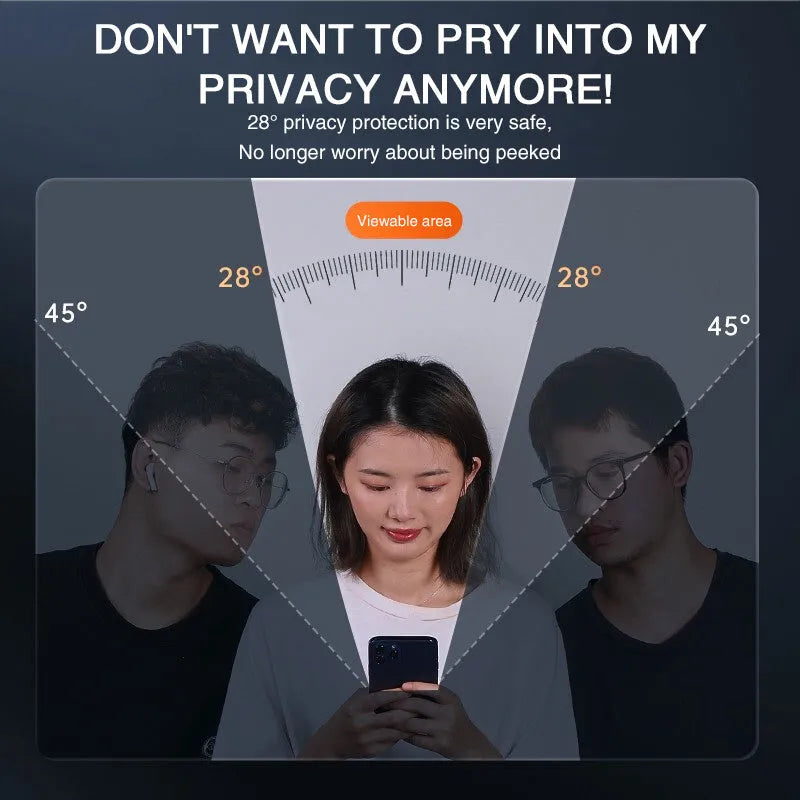 Anti-peeping tempered glass screen protector for iPhone showing full-screen coverage.
