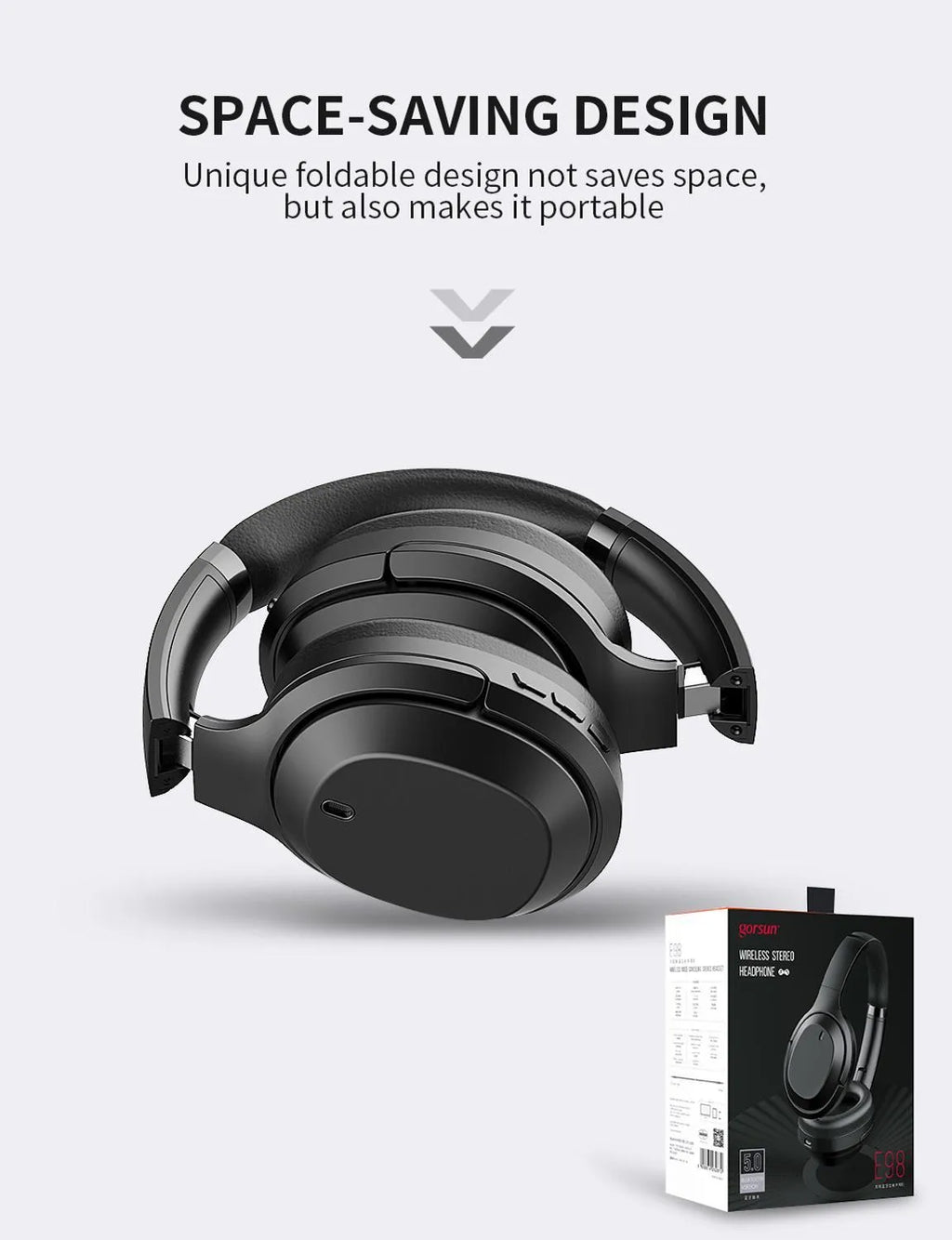 Black Gorsun E98 wireless Bluetooth over-ear headphones with adjustable headband