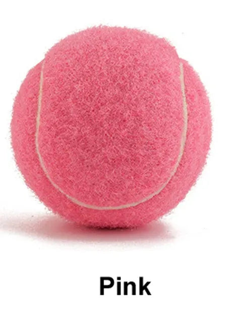 Bright coloured, bite-resistant rubber tennis ball for dogs, 6.3 cm in diameter.
