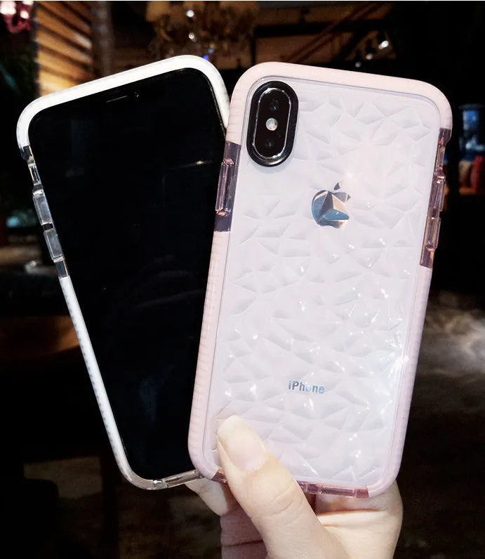 Striped TPU iPhone case showing pink, white, and black border colour options
