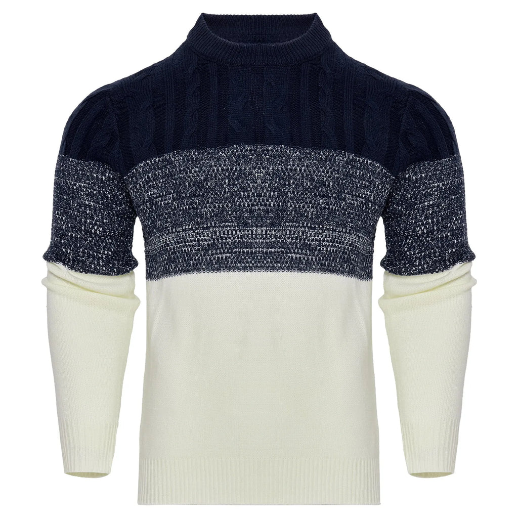 Men's basic acrylic knitted long-sleeved pullover sweater on a hanger