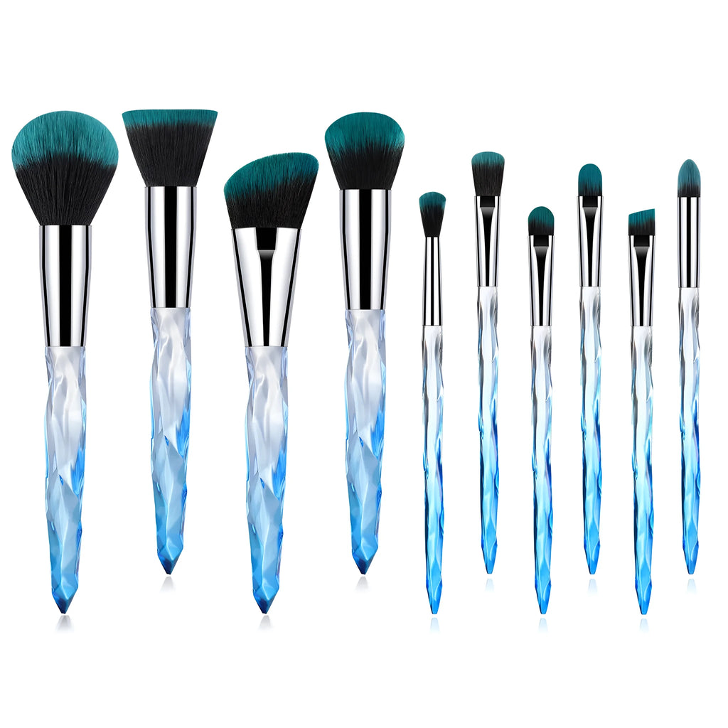 10 crystal-handle foundation brushes with artificial fibre bristles in four colour options