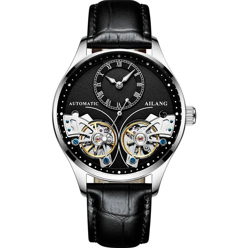 Titanium automatic watch with tourbillon and moon phase display on wrist