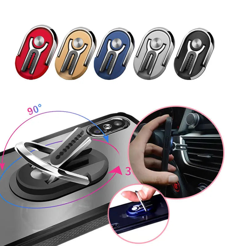Black universal car phone bracket mounted on car vent holding smartphone