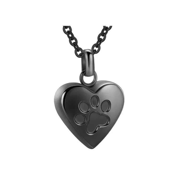 Openable heart-shaped titanium steel cinerary necklace with love paw print design in five colour options.
