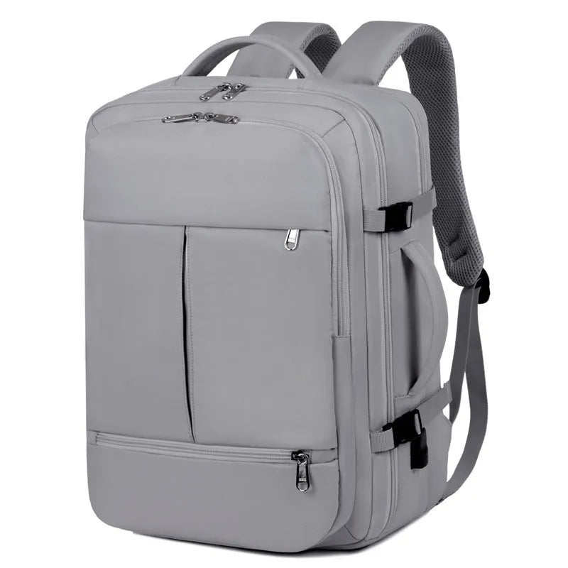 Large waterproof oxford cloth backpack for business travel with multiple pockets, shown in available colours.