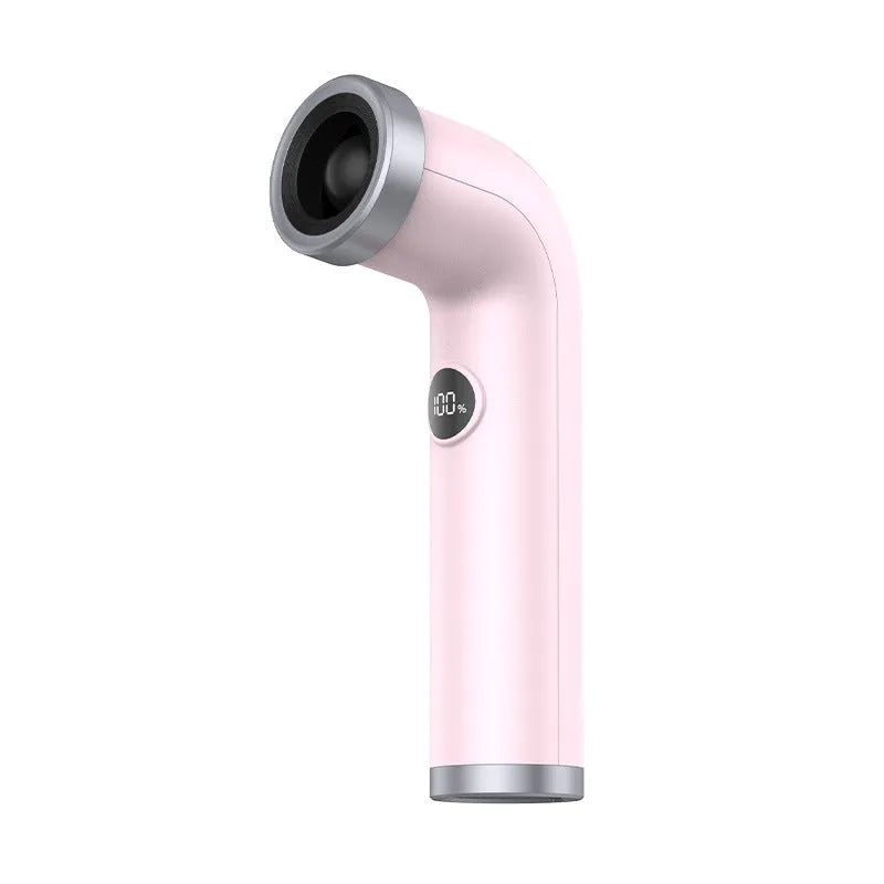 Bladeless personal cooling fan in apricot, pink, or yellow colour with lithium battery power
