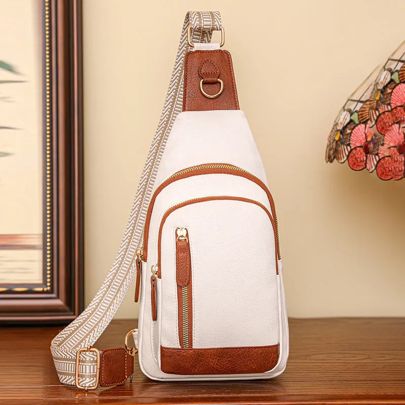 Women's soft PU crossbody messenger bag with zip compartments in street trend style