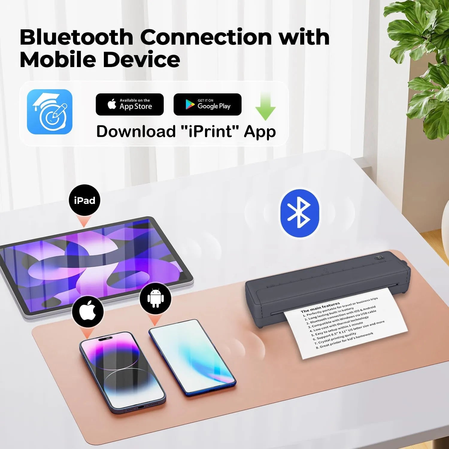 X8 portable black and white Bluetooth A4 printer for wireless mobile phone and computer printing.