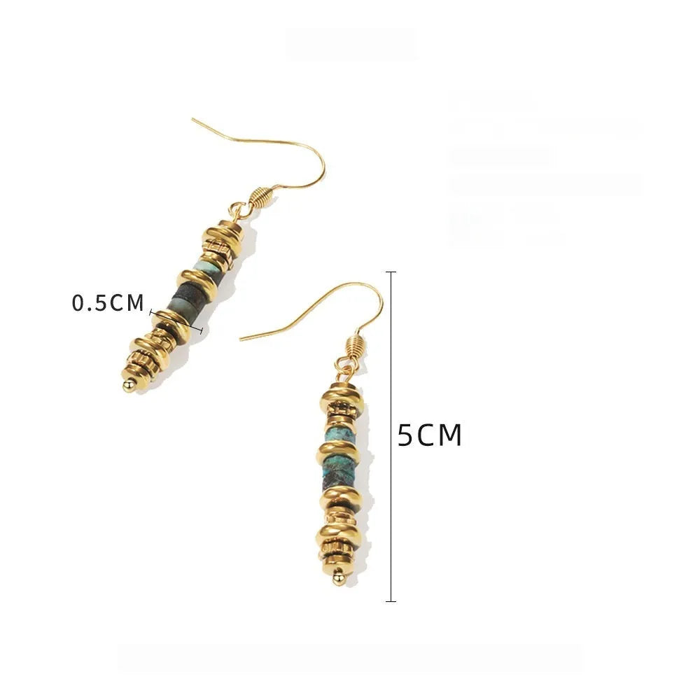 Geometric titanium steel dangle earrings with 18K gold plating in European retro style