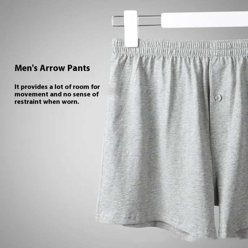 Men's light gray pure cotton high waist loose boxer shorts laid flat