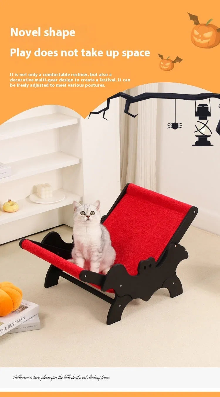 MW-054 wooden cat recliner bed with black and red halloween cage design