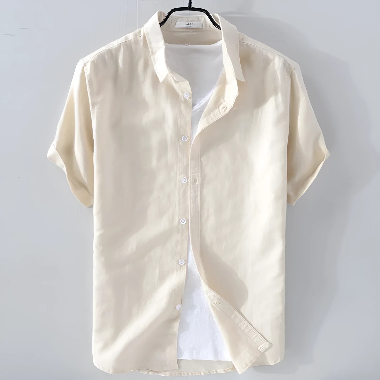 Men's loose fit short sleeve shirt in cotton linen blend fabric available in multiple solid colours