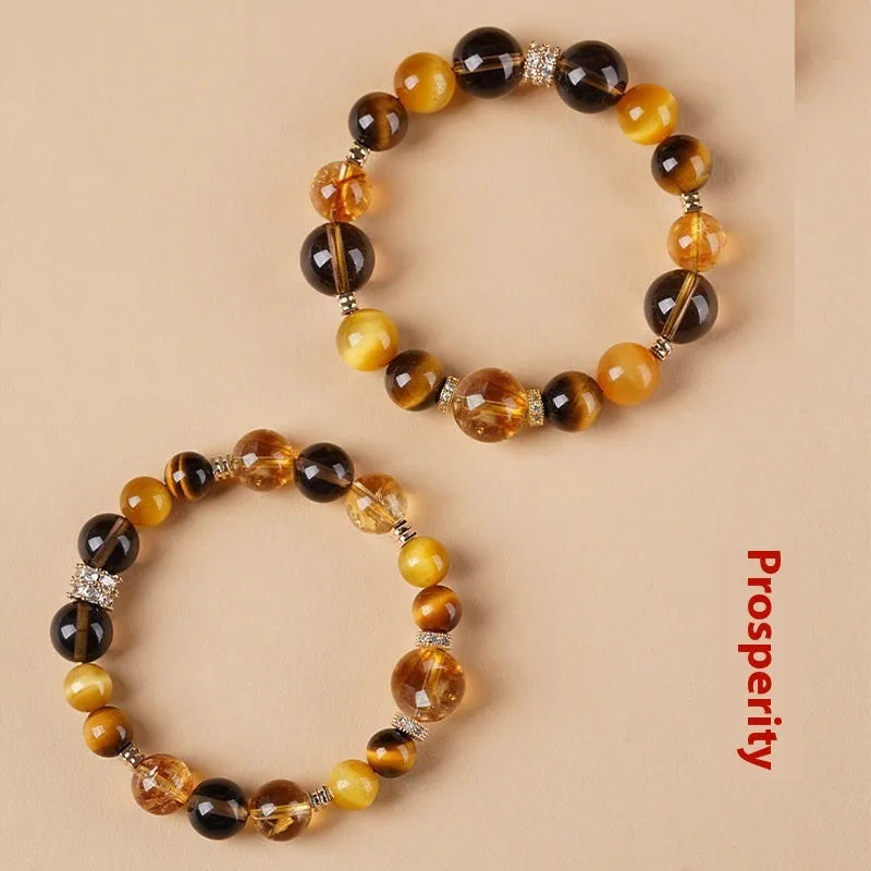 Lucky Jinba tiger-eye crystal bracelet with geometry beads in natural yellow tower colour