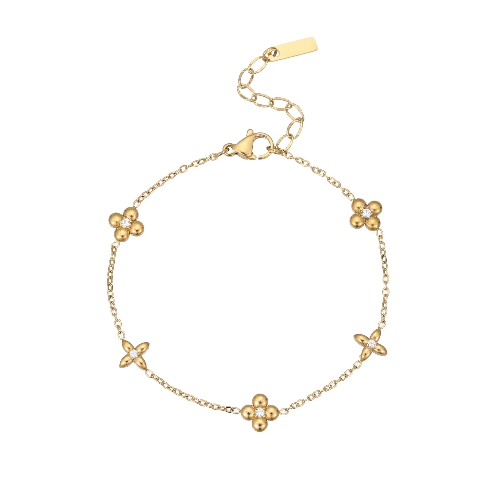 Women's titanium steel bracelet with gold-plated hexagonal star pendant set with zircon stone.