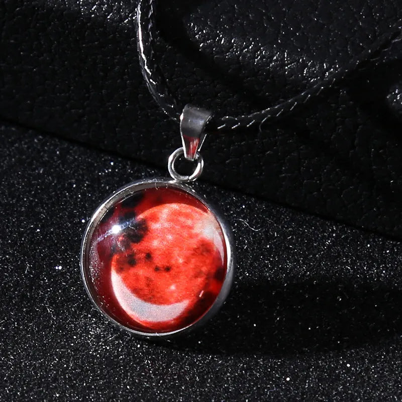 Luminous alloy unisex necklace with organic glass constellation pendant on adjustable glass chain.