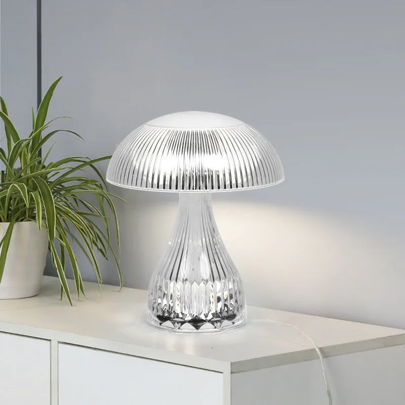 USB rechargeable hotel table lamp with three-colour changing LED light and acrylic body