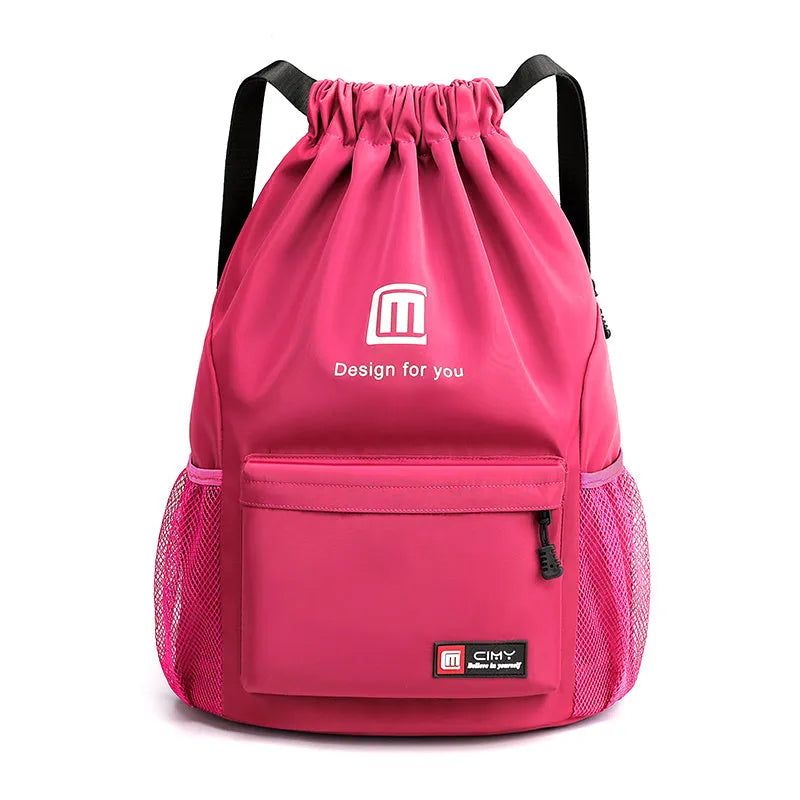 Oxford fabric drawstring travel backpack in multiple colours with double shoulder straps and pull-belt closure