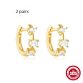 Sterling silver geometric stud earrings with small round designs in gold or silver electroplated finishes
