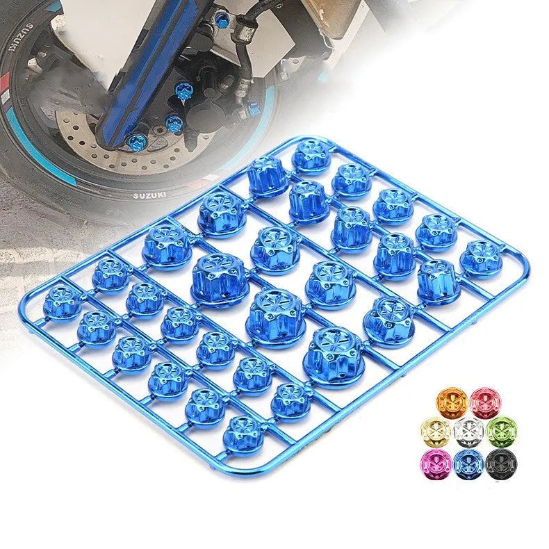 Set of 30 coloured ABS plastic screw caps for motorcycle engine modifications