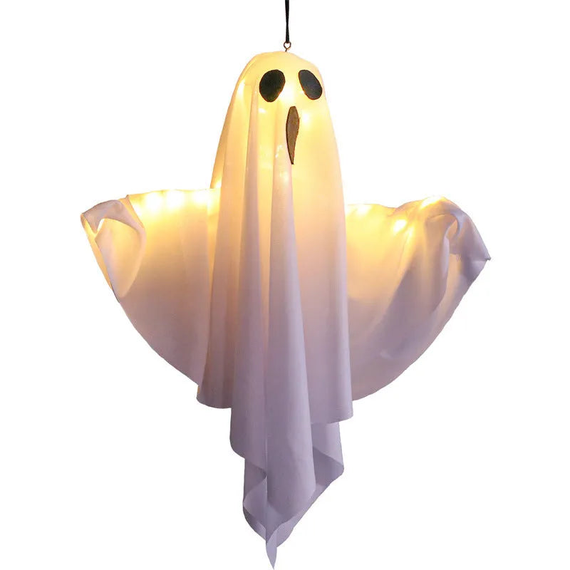 White cloth ghost Halloween light with 4.5V button battery for indoor party decoration
