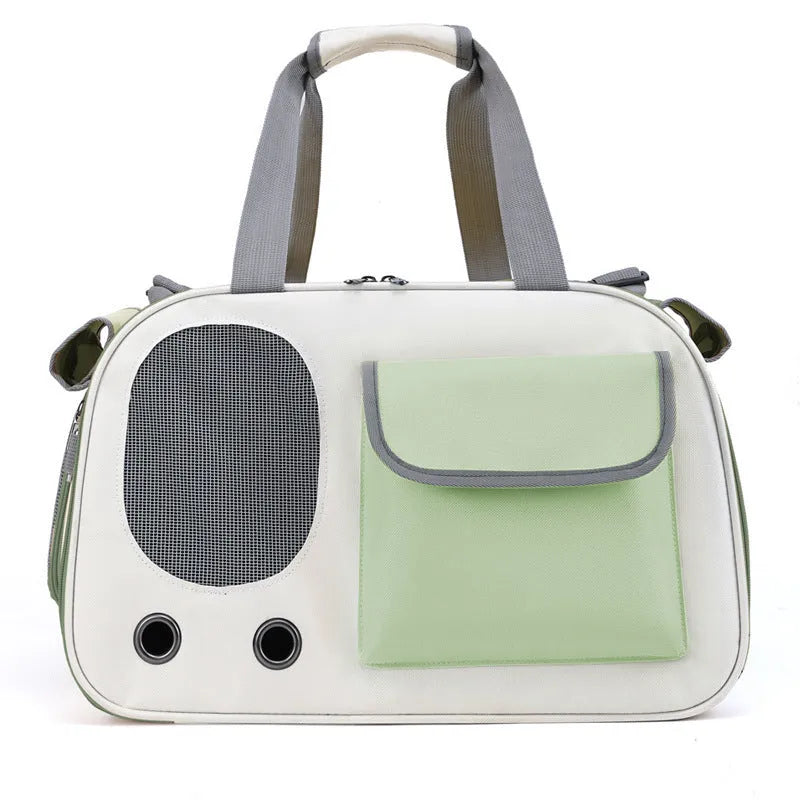 Foldable single shoulder pet carrier bag in canvas material, shown in black colour