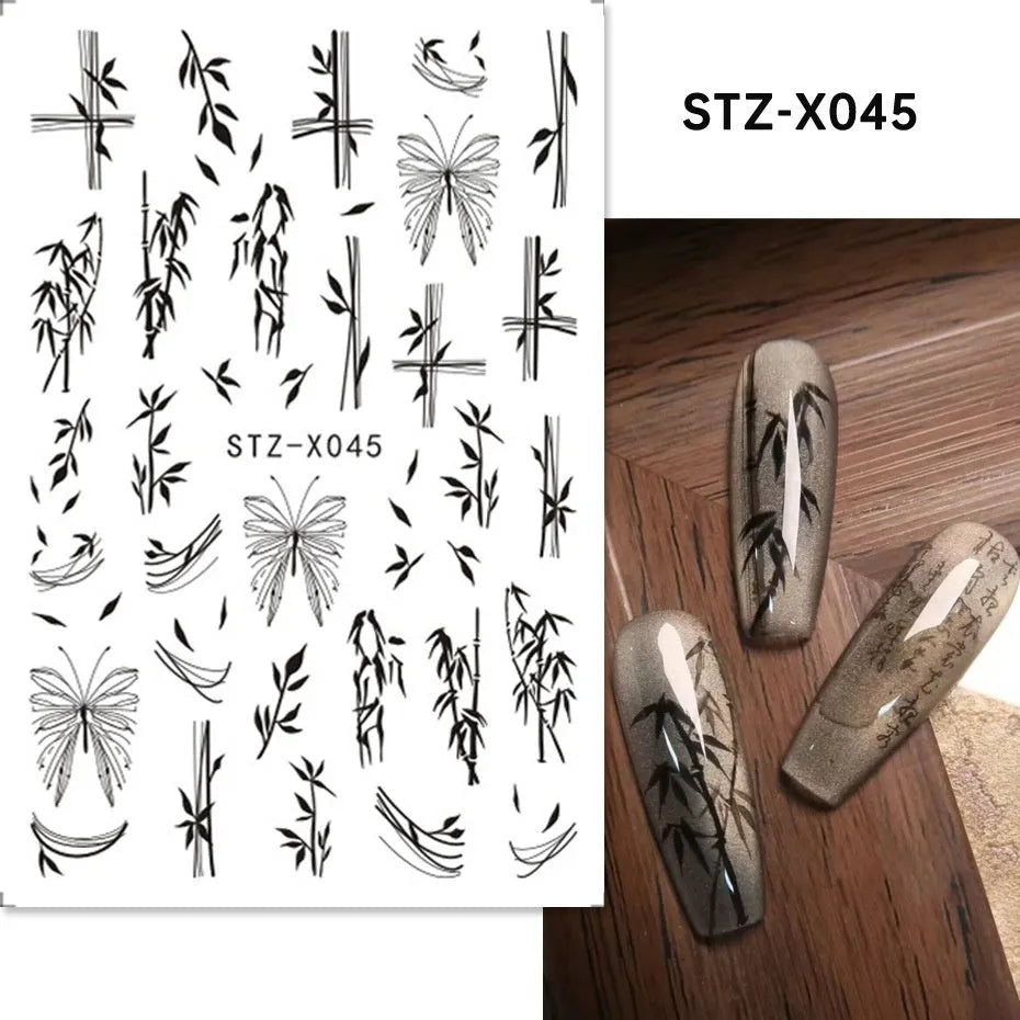 Black and silver strip cartoon nail art stickers on plastic patch