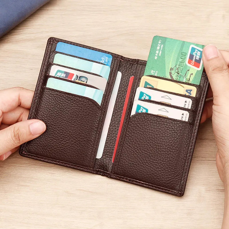 Genuine cowhide leather credit card holder in black or brown colour with urban simplicity design