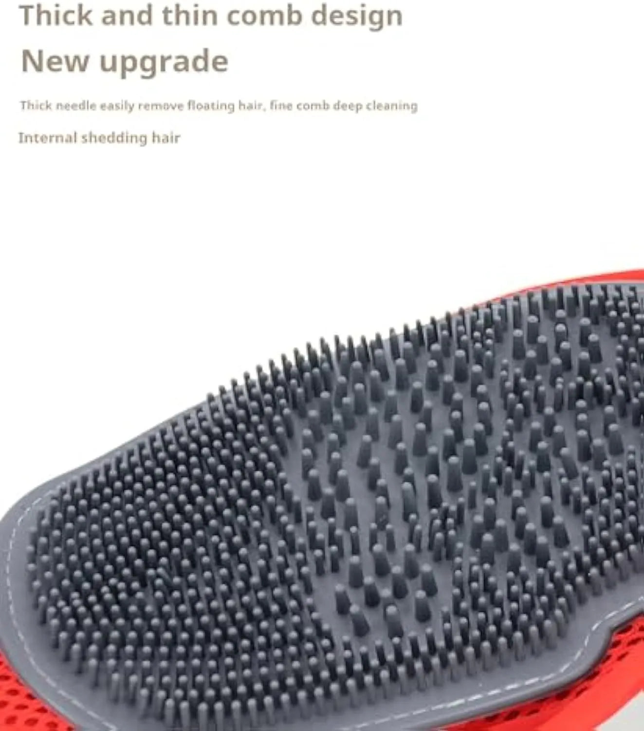 Red pet grooming glove with integrated silicone brush bristles for bathing and hair removal