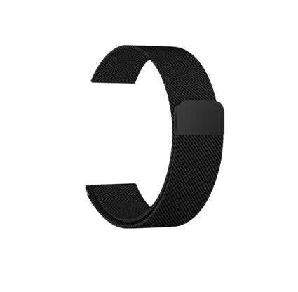 Stainless steel watch replacement strap in silver, shown next to black, gold, and rose gold options.