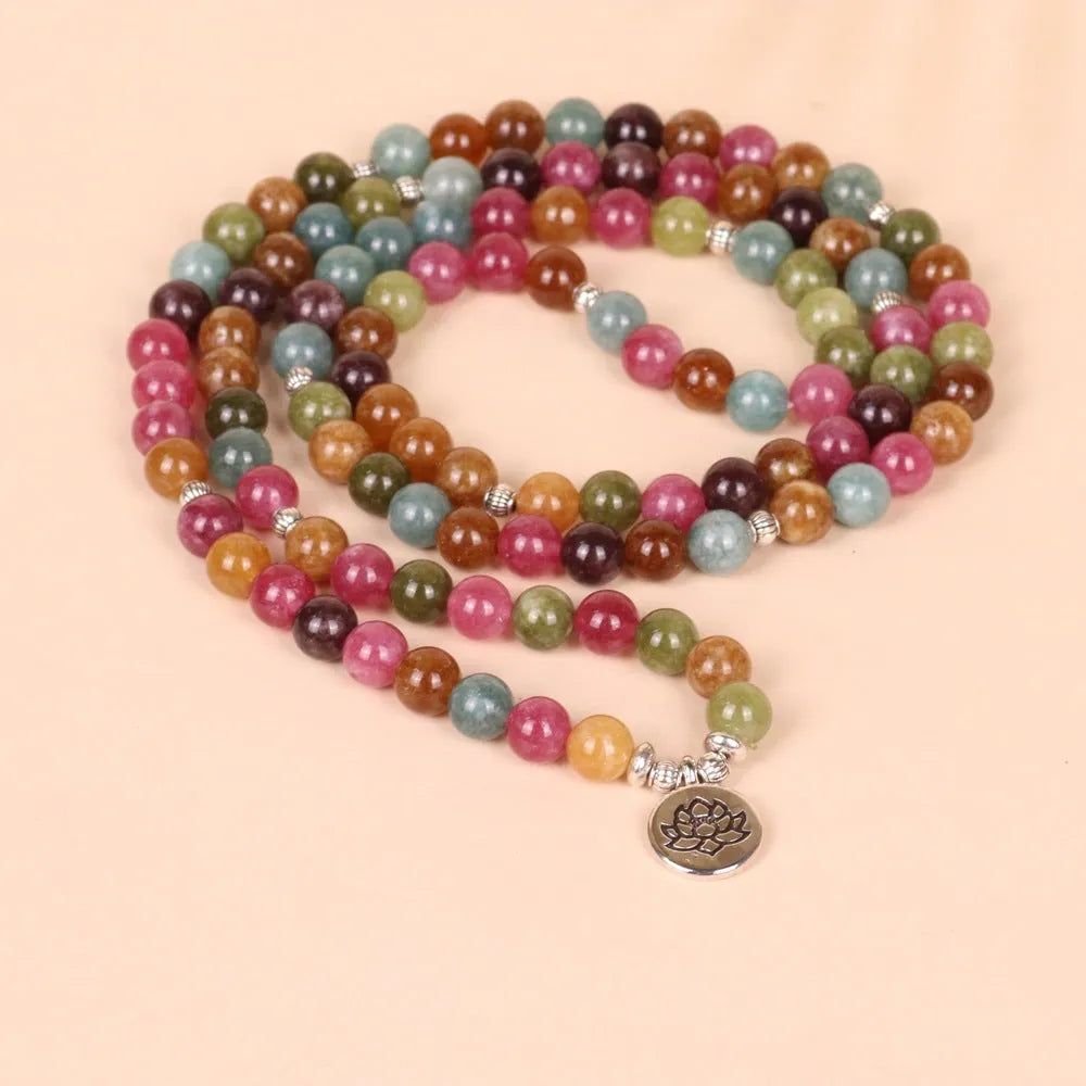 108 beads string lotus hanging multi-layer alloy bracelet tourmaline colour