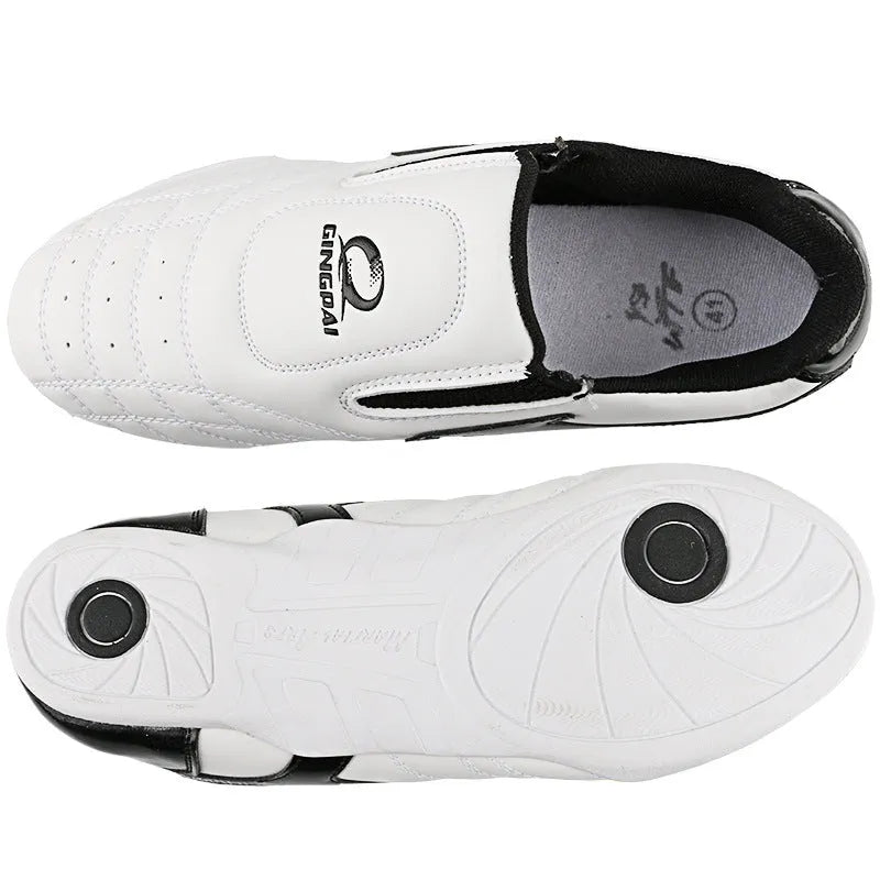 Black and white children martial arts shoes for boxing and Sanda training with soft bottom design