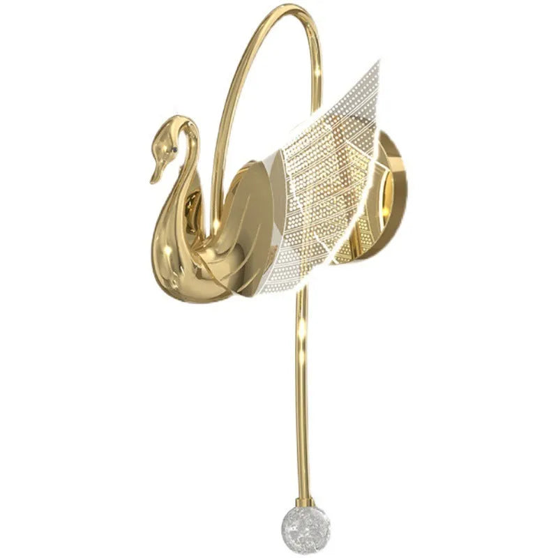 Gold minimalist swan wall lamp with iron construction and acrylic shade for bedside lighting