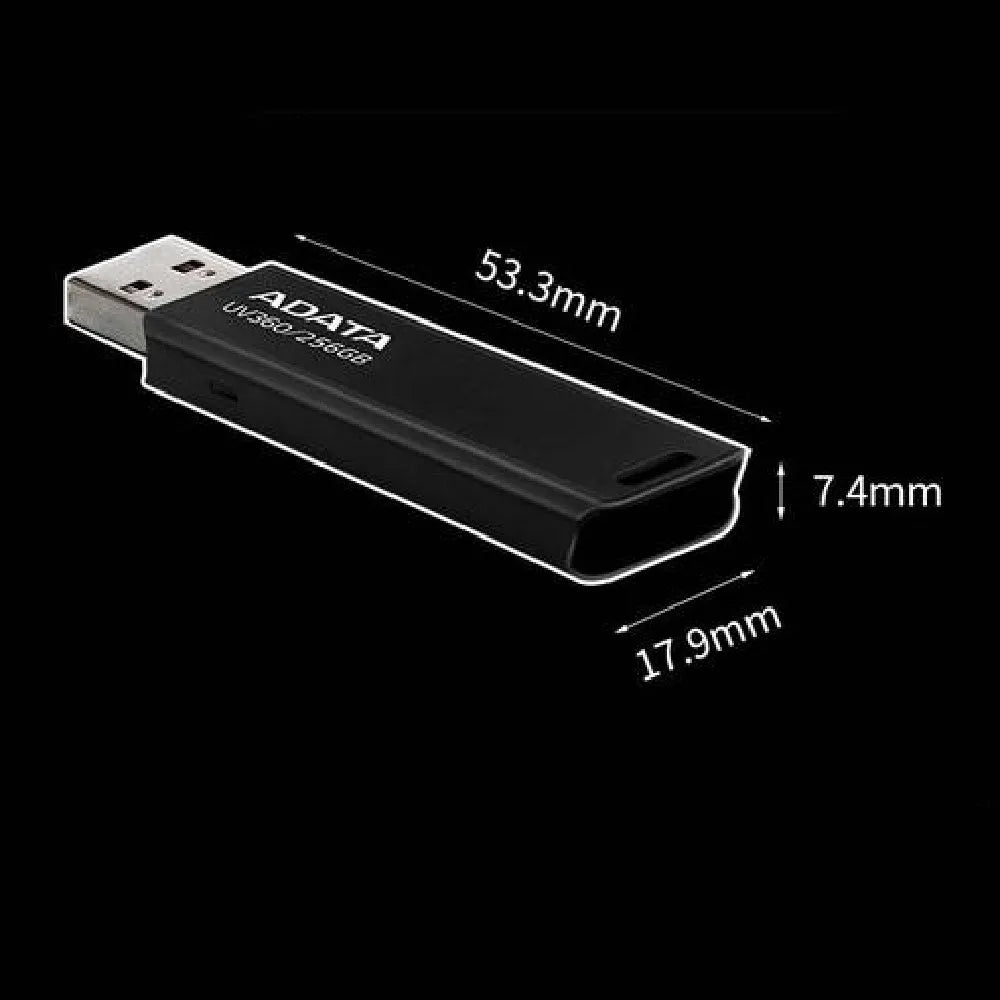 Black car mounted USB flash drive with compact dimensions showing waterproof flexible design