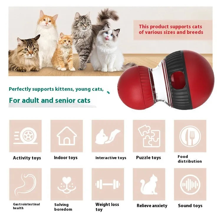 Plastic rotating cat toy with dropping ball mechanism in Super Ball colour