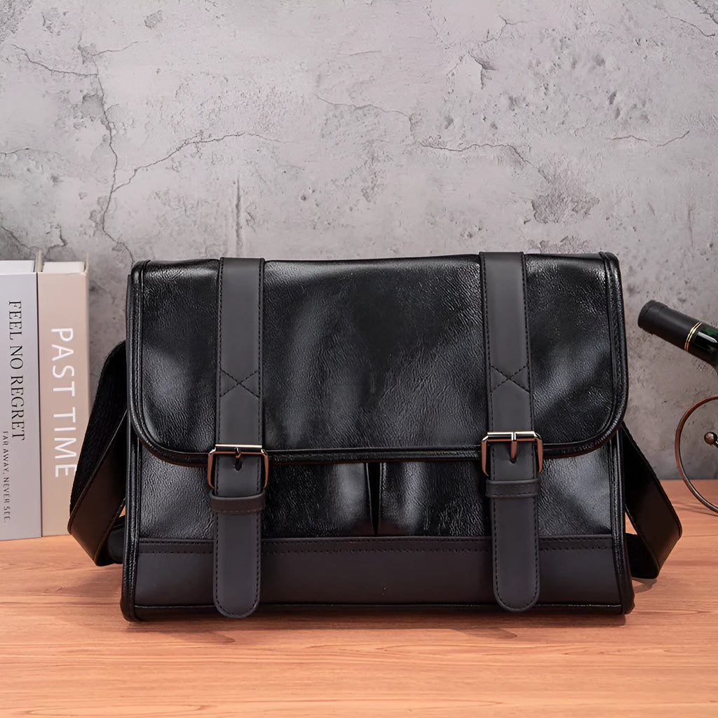 Black Korean-style men's commuter backpack with anti-theft function and polyurethane construction