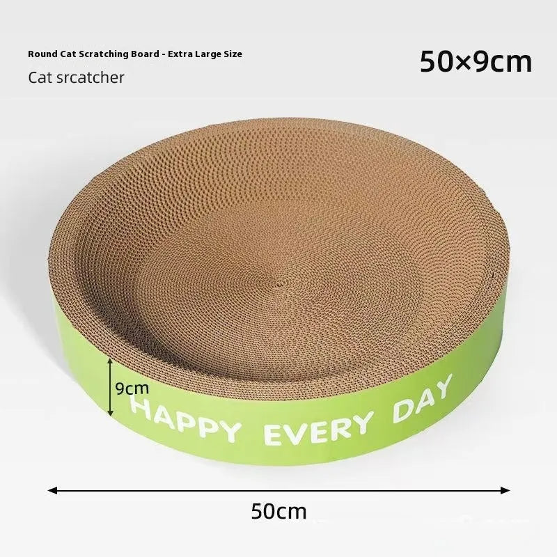 Green round scratching board cat nest showing simple design