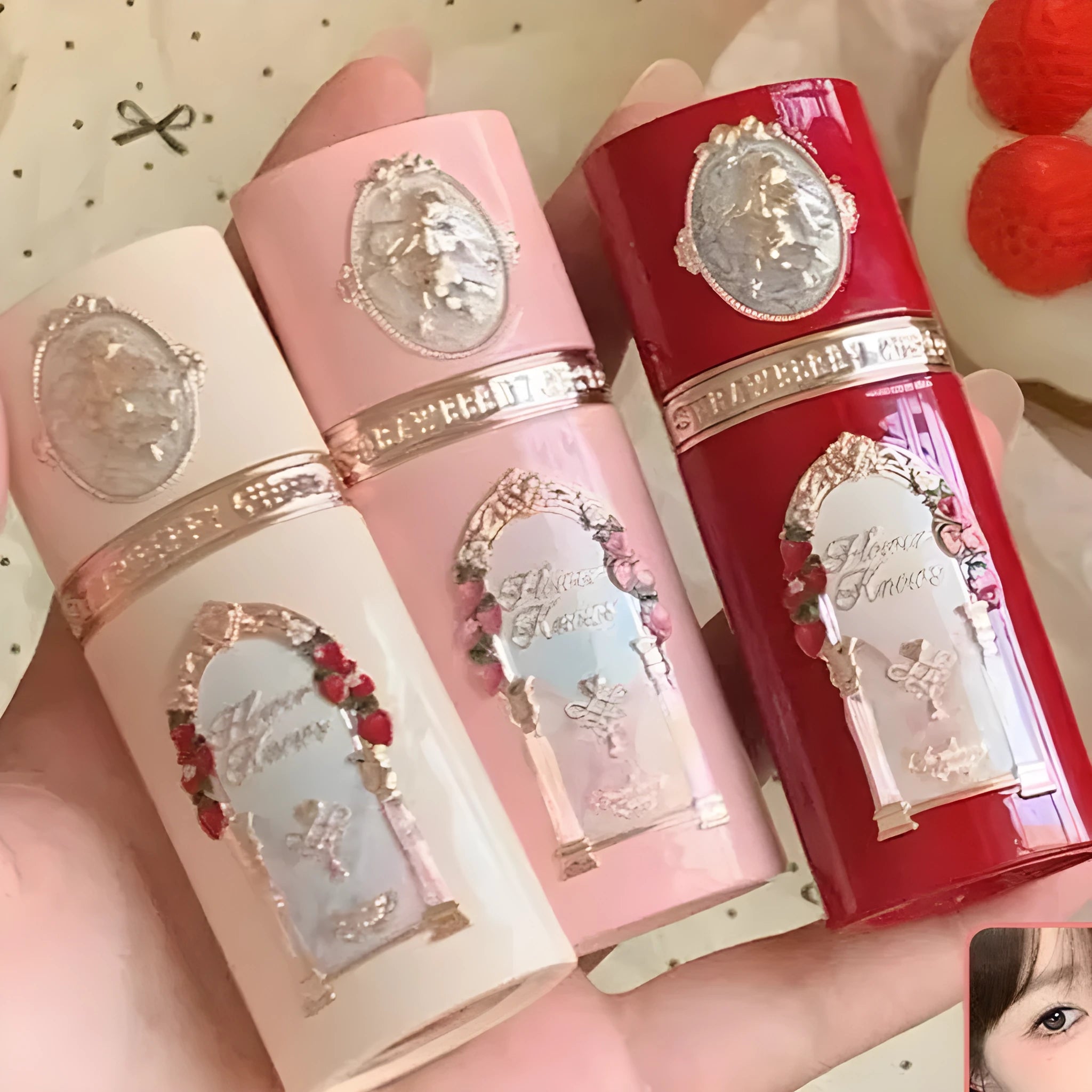 Strawberry Cupid Liquid Blush makeup product in six different shade bottles