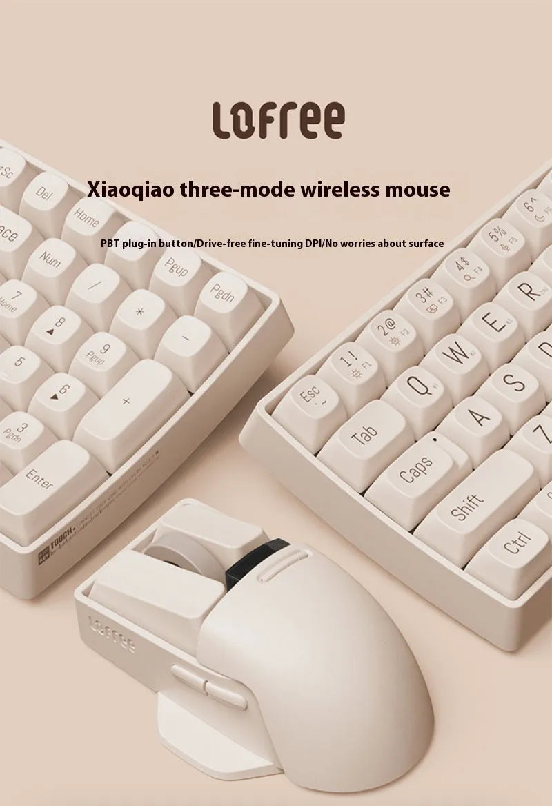 Xiaoqiao Tofu coloured wireless mouse with seven buttons and four way roller on mouse pad