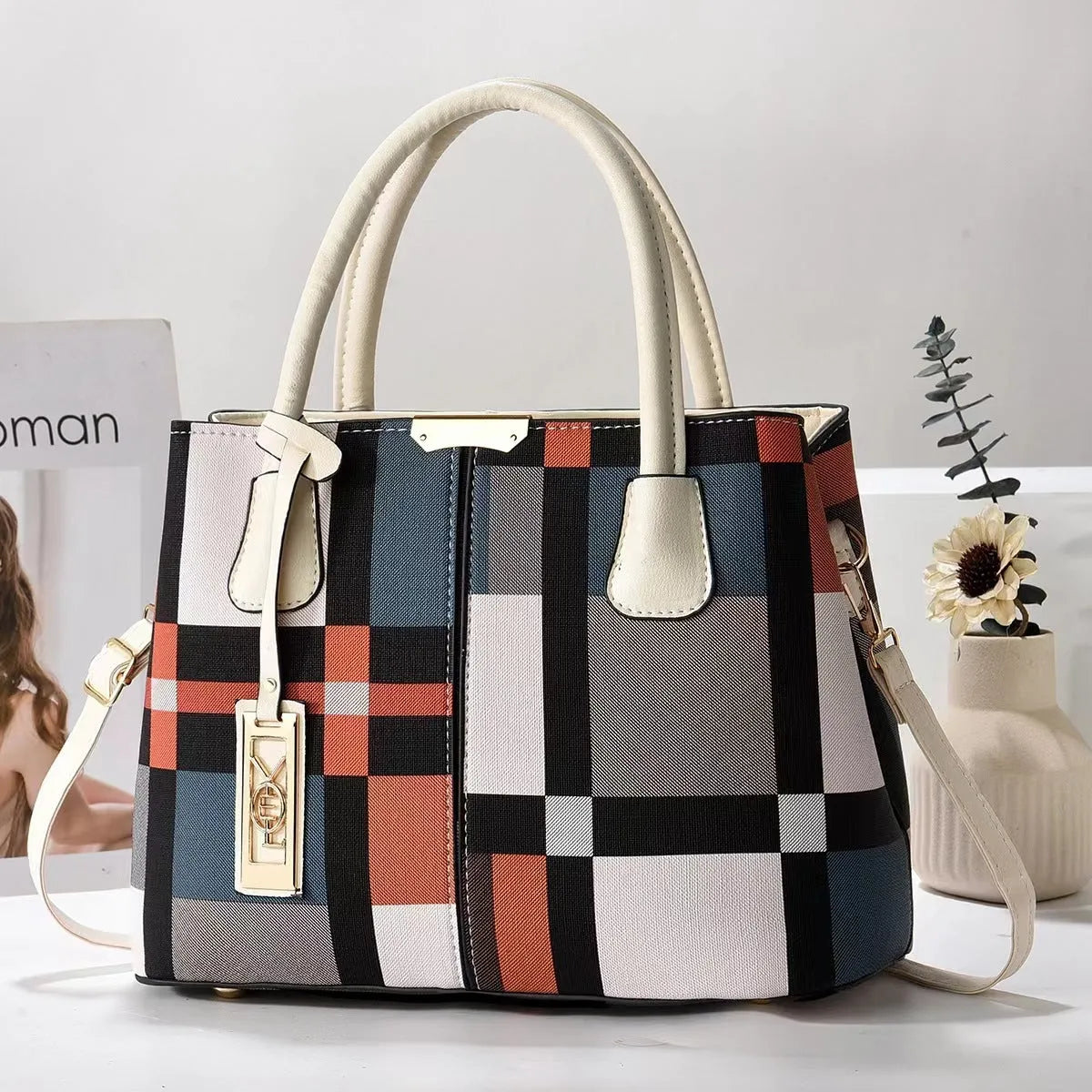 Soft PU women's shoulder bag in horizontal square shape with leather strap, available in multiple colours