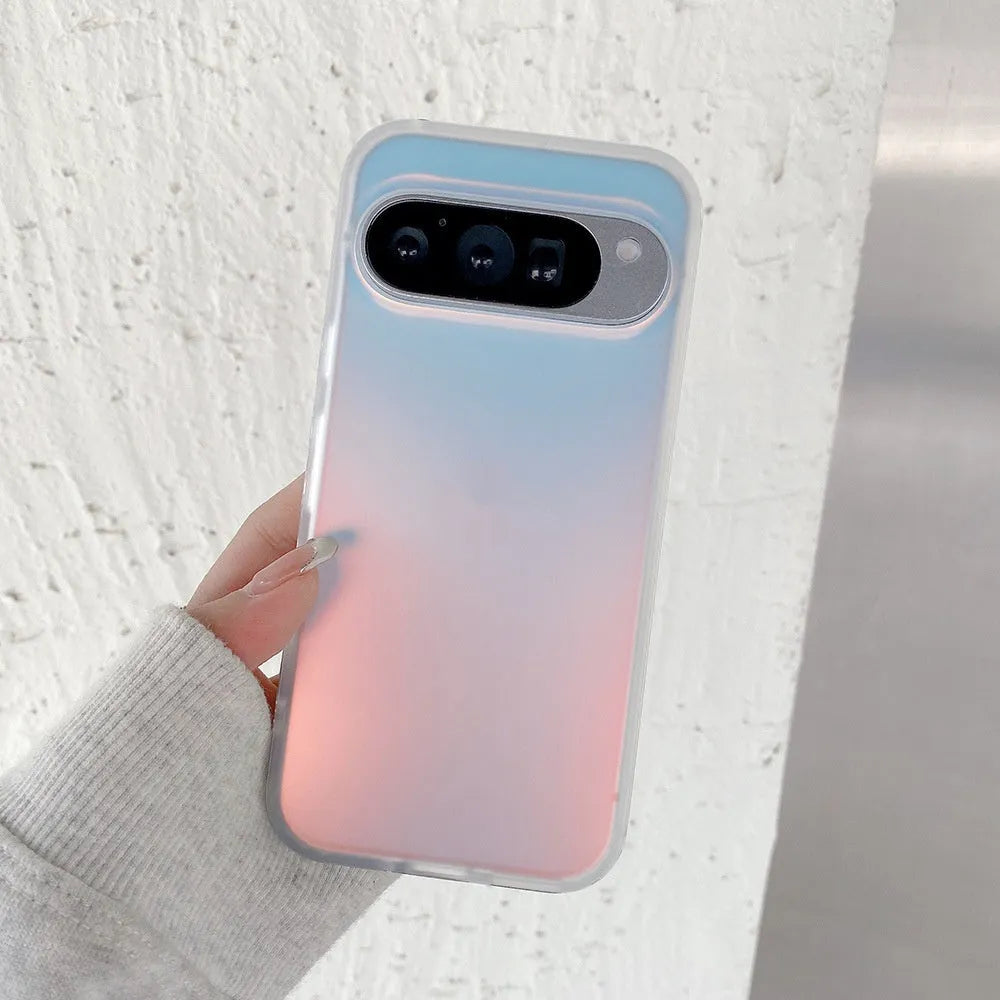 Colourful laser-frosted matte phone case for Google smartphones on a dark surface