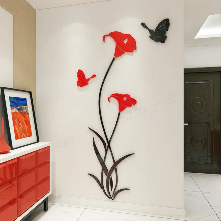 Lily floral 3D acrylic wall sticker in pink colour showing dimensional detail
