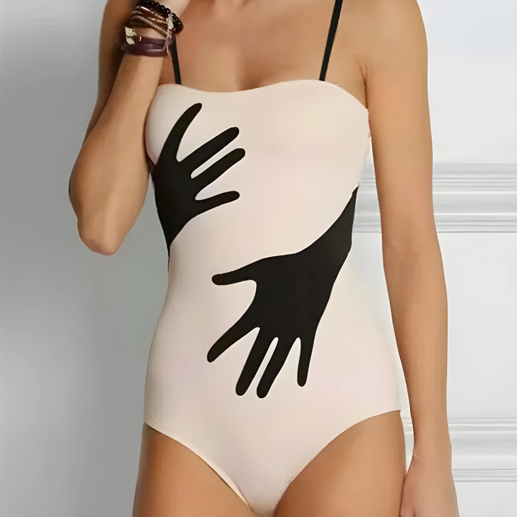 Women's one-piece bikini swimsuit in polyester with gauze skirt option, sizes S M L XL