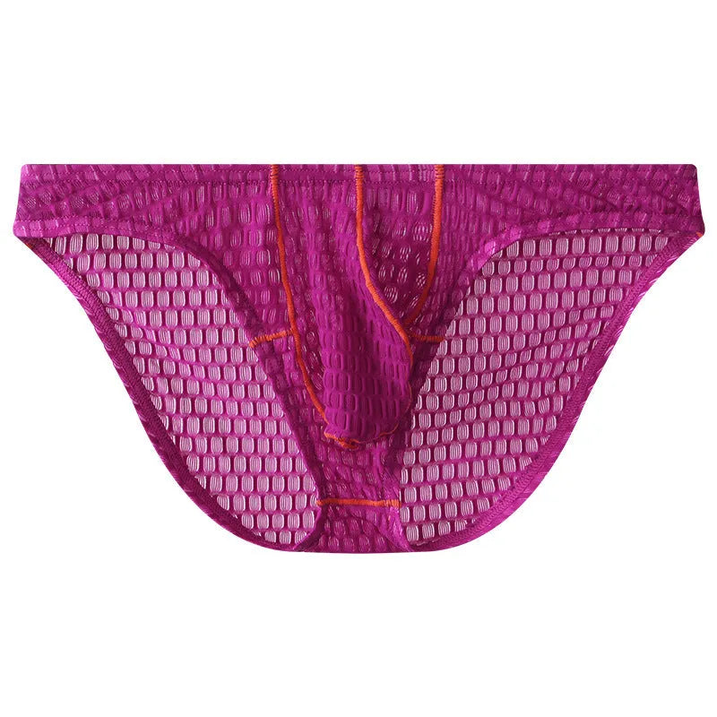 Men's ice silk lace briefs in low waist design showing solid colour options